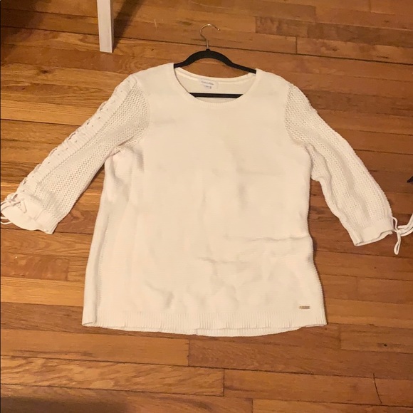 Calvin Klein white tie up sweater large - Picture 2 of 6